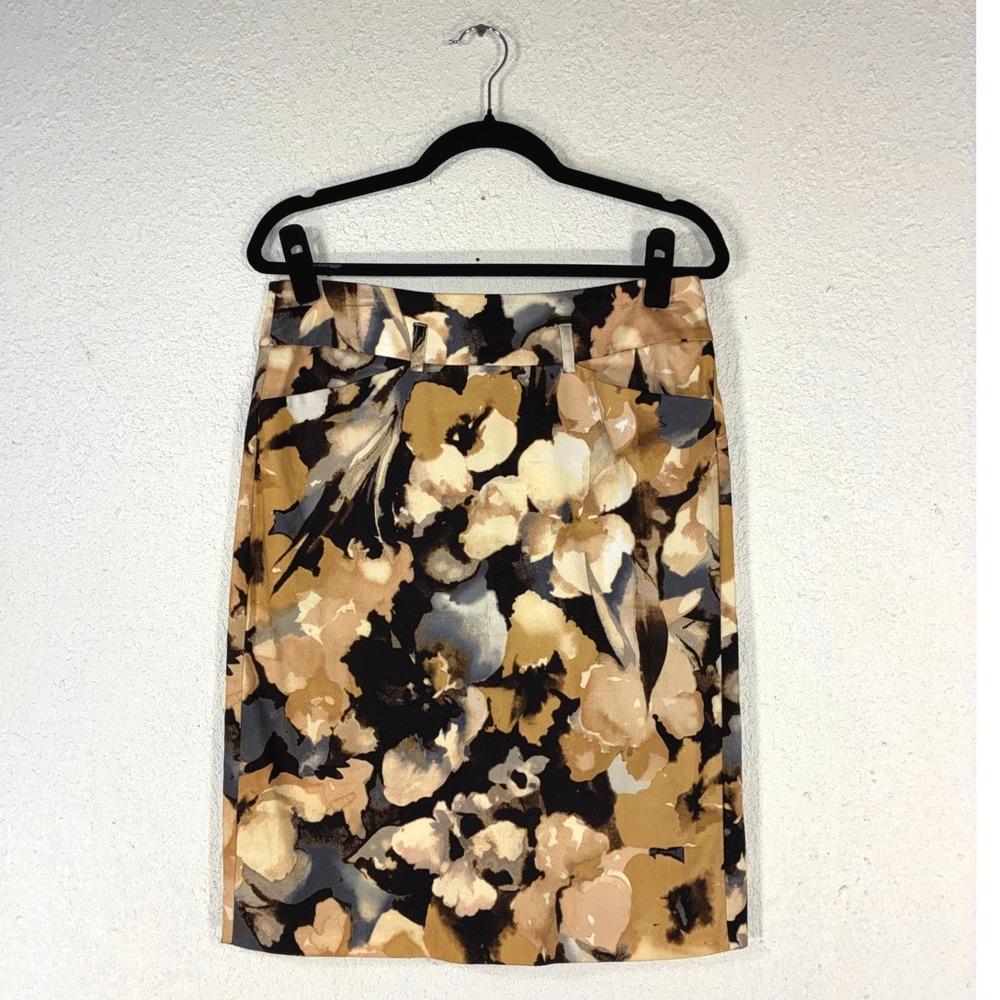 Cato Womens Floral Pencil Skirt Tan Brown Black Abstract Knee Length Size 8